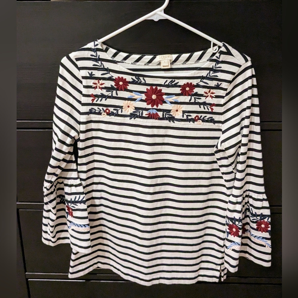 JCrew Embroidered Bell Sleeve Top (sz small)